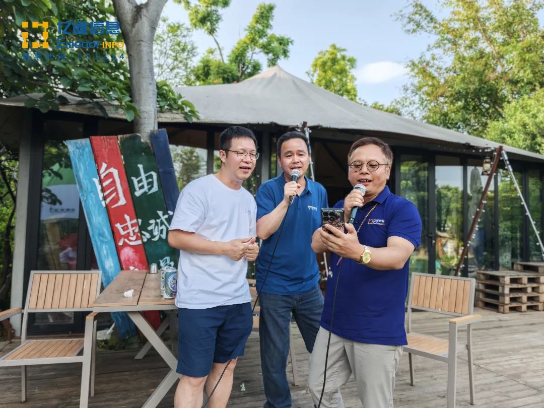 Emdoor colleagues singing and dancing under the starry night