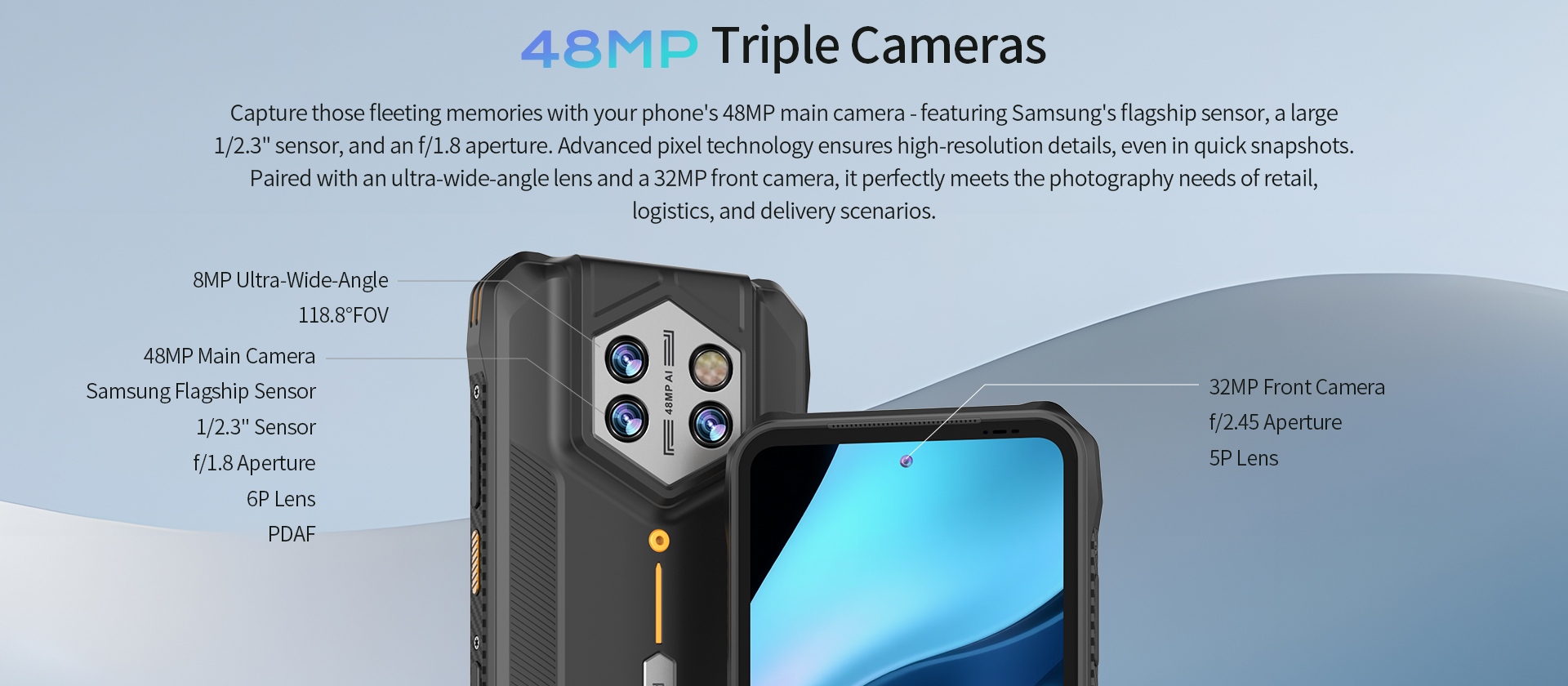 Capture those fleeting memories with your phone's 48MP main camera -featuring Samsung's flagship sensor, a large1/2.3" sensor, and an f/1.8 aperture.