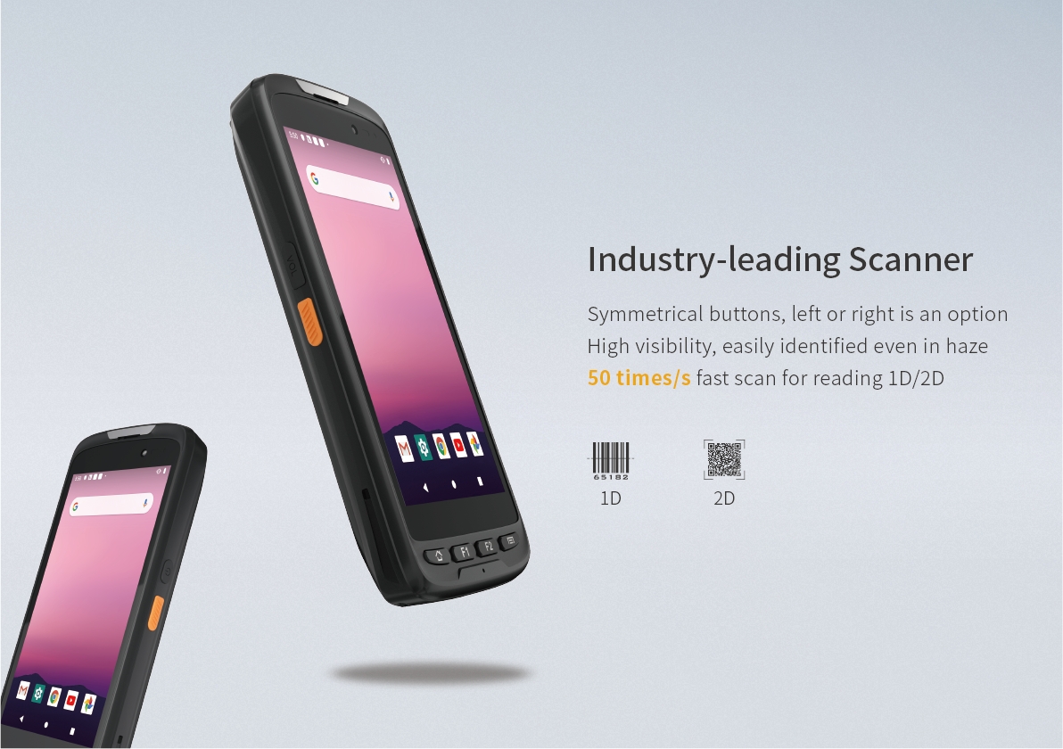 Symmetrical buttons, left or right is an optionHigh visibility, easily identified even in haze50 times/s fast scan for reading 1D/2D