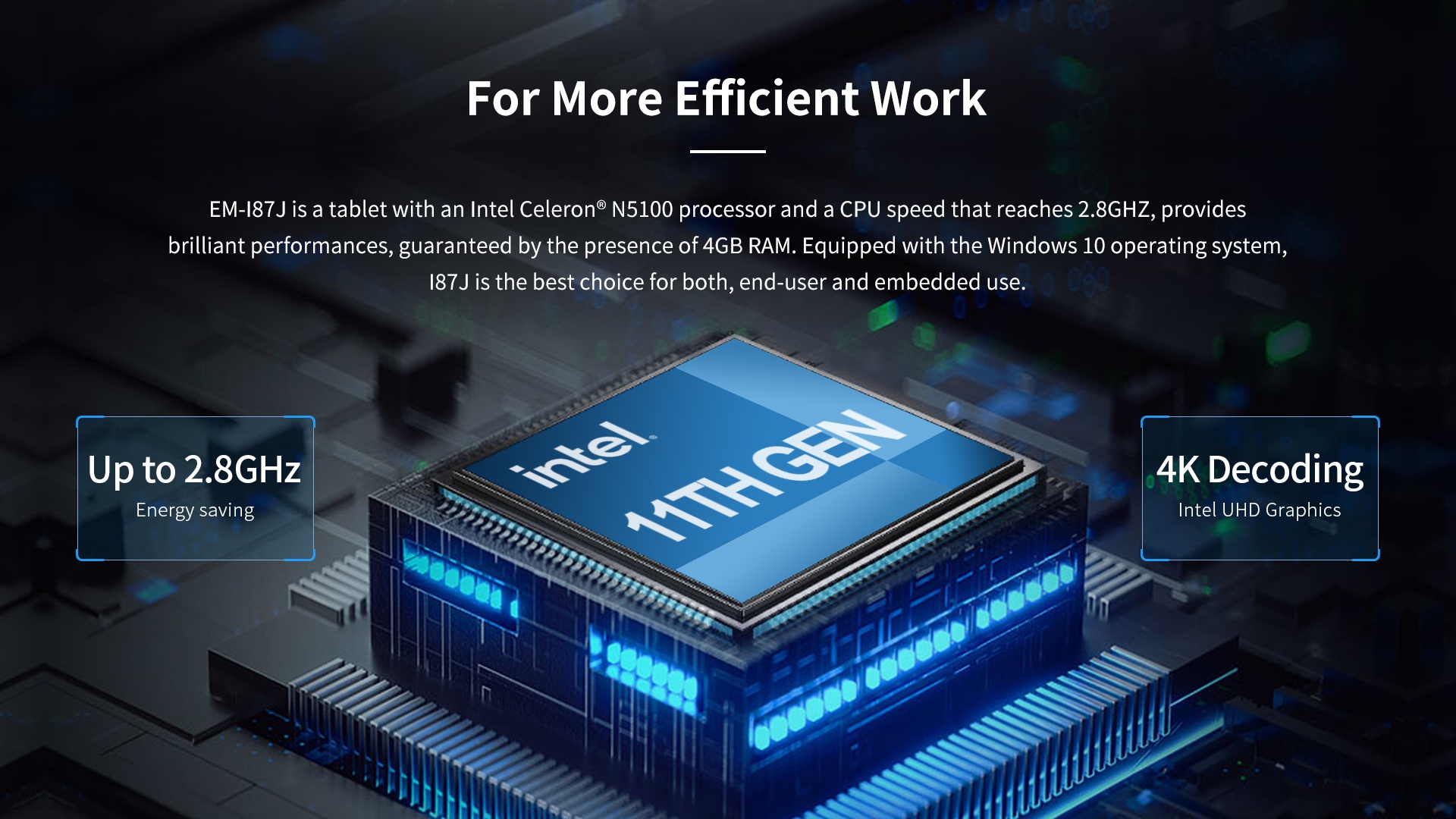 EM-187J tablet with Intel Celeron N5100 processor, 2.8GHz speed, 4GB