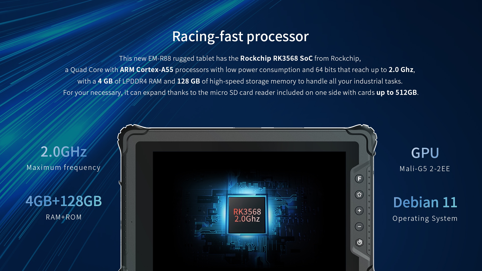 This new EM-R88 rugged tablet has the Rockchip RK3568 SoC from Rockchip