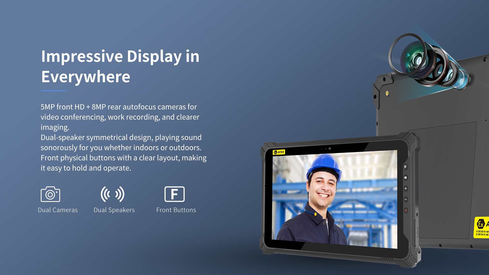 5MP front HD +8MP rear autofocus cameras forvideo conferencing, work recording, and clearerimaging.