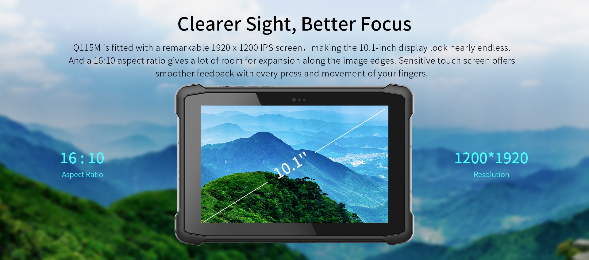 Q115M is fitted with a remarkable 1920 x 1200 IPS screen, making the 10.1-inch display look nearly endless