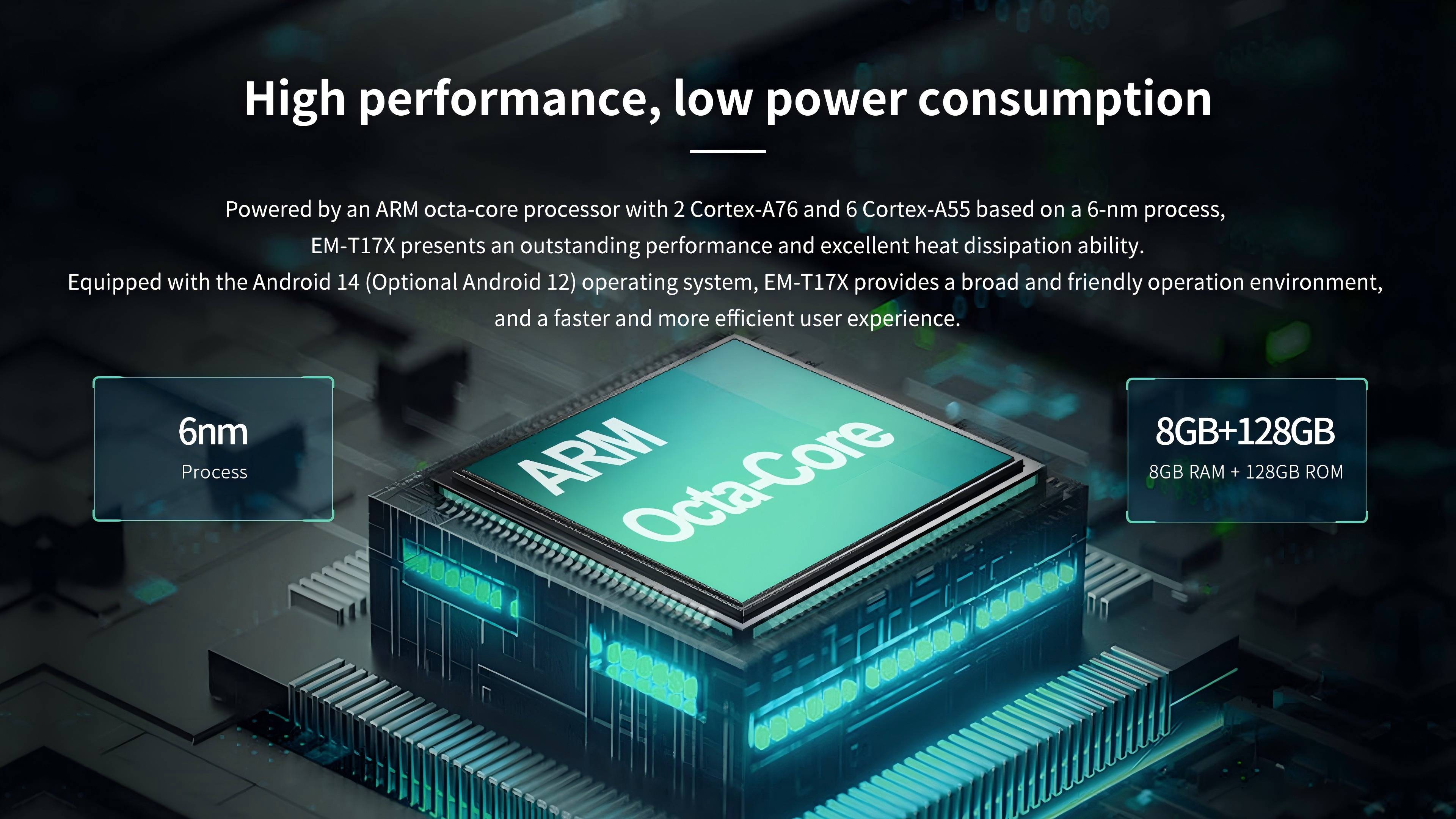 Powered by an ARM octa-core processor with 2 Cortex-A76 and 6 Cortex-A55 based on a 6-nm process.EM-T17Xpresents.