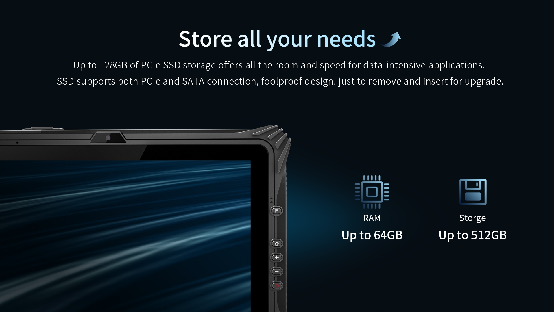 Up to 128GB of PCle SSD storage offers all the room and speed for data-intensive applicationsSSD supports both PCle and SATA connection.