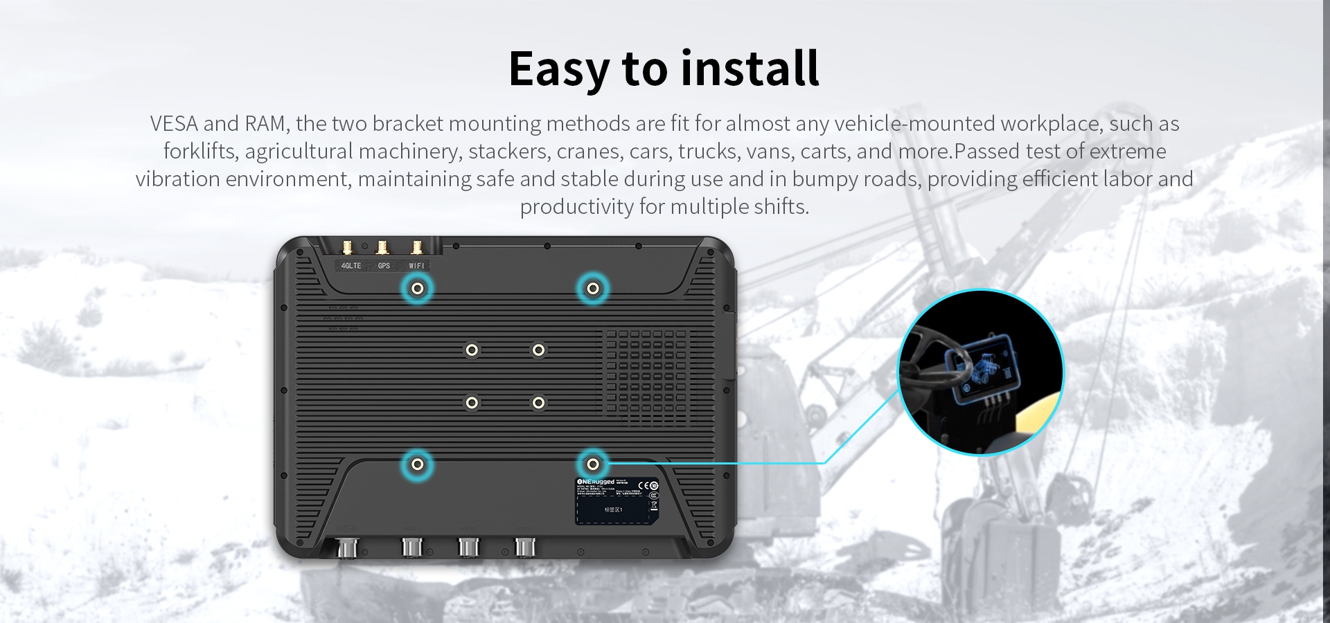 VESA and RAM, the two bracket mounting methods are fit for almost any vehicle-mounted workplace,
