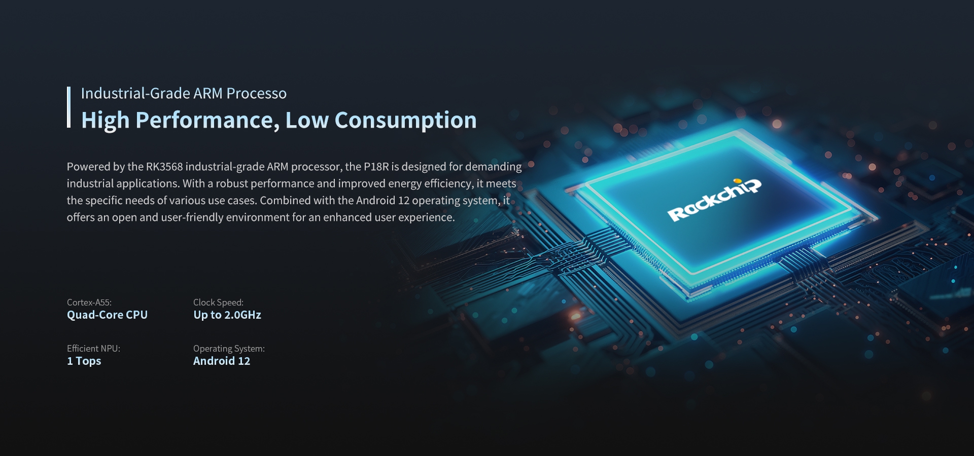 Powered by the RK3568 industrial-grade ARM processor, the Pl8Ris designed for demandingindustrial applications. 