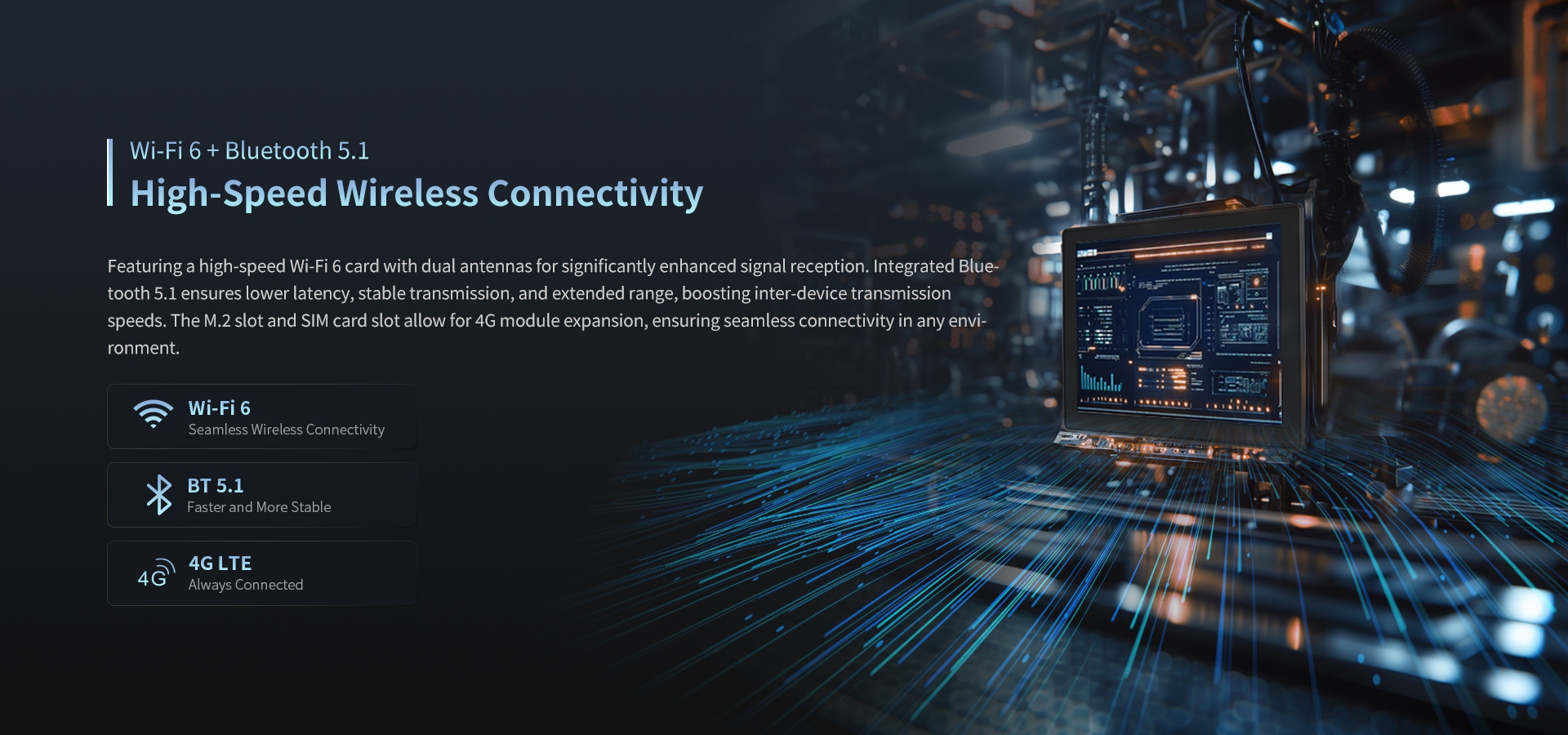 Wi-Fi 5 + Bluetooth 5.0 High-Speed Wireless Connectivity