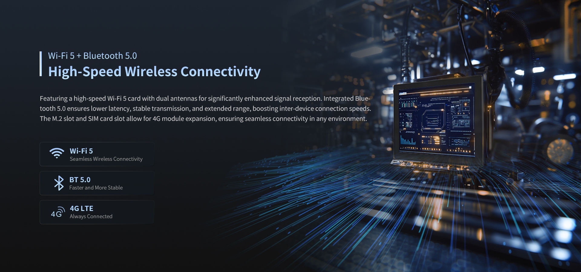 Wi-Fi 5 + Bluetooth 5.0 High-Speed Wireless Connectivity