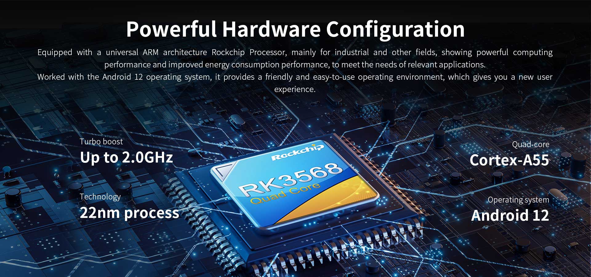 Equipped with a universal ARM architecture Rockchip Processor
