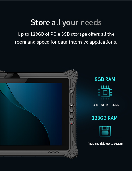 Up to 128GB of PCle SSD storage offers all the room and speed for data-intensive applications.