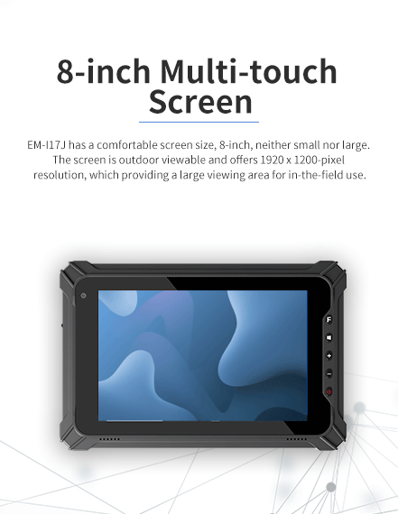 The screen is outdoor viewable and offers 1920 x 1200-pixel resolution,which providing a crisp displayin-the-field use.