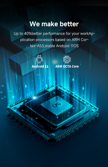 Up to 40% better performance for your workApplication processors based on ARM Cortex-A53.stable Android 11 0S
