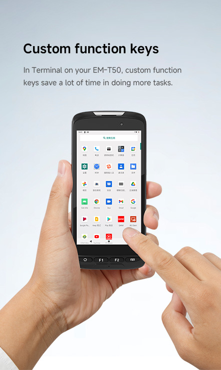 In Terminal on your EM-T50, custom function keyssave a lot of time in doing more tasks