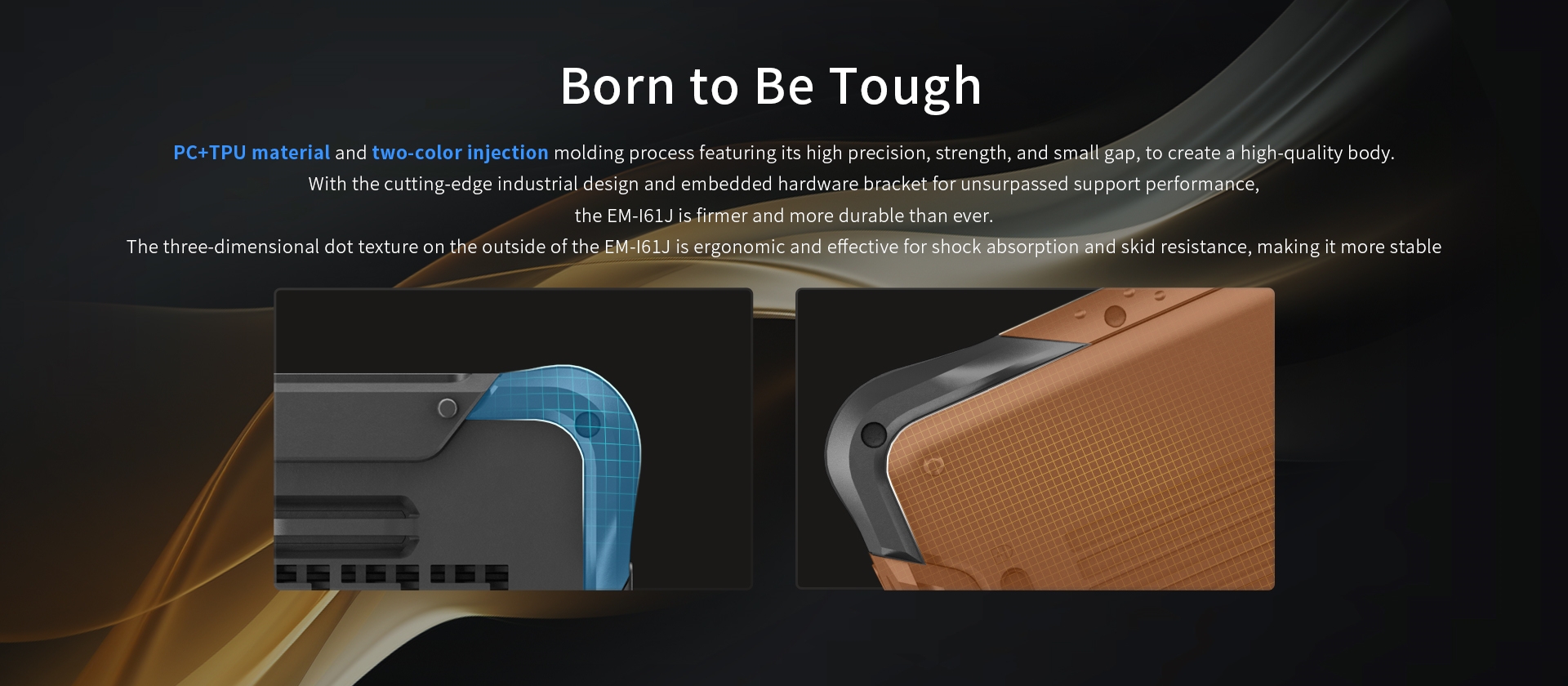 Emdoor EM-l6lJ rugged phone case, PC+TPU, 3D dot texture, shockproof, anti-slip, with hardware bracket