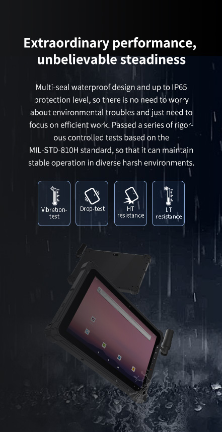 Multi-seal waterproof IP65 design, MIL-STD-810H certified for stable performance in harsh environments, ensuring efficient work.
