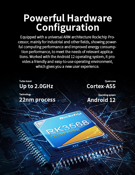 Equipped with a universal ARM architecture Rockchip Processor