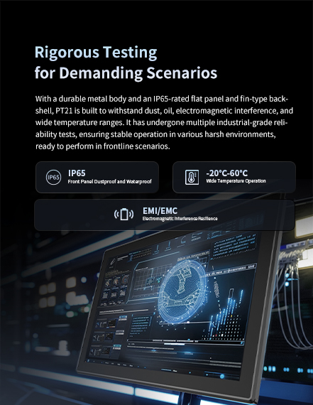 With a durable metal body and an lP65-rated flat panel and fin-type back-shell, PT21 is built to withstand dus