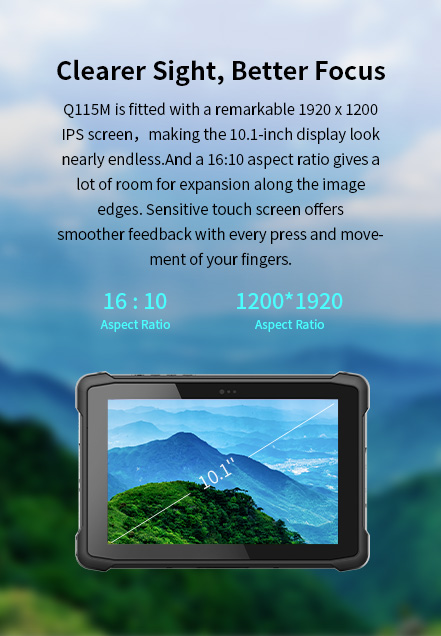 Q115M is fitted with a remarkable 1920 x 1200 IPS screen, making the 10.1-inch display look nearly endless