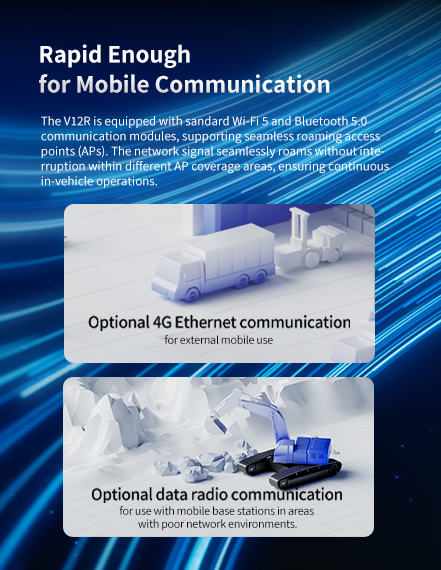 The Vl2R is equipped with sandard Wi-Fi 5 and Bluetooth 5.0 communicationmodules, supporting seamless roaming access points (APs).