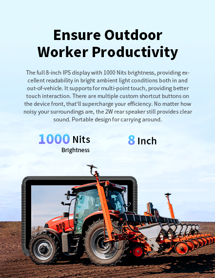 The full 8-inch iPs display with 1000 Nits brightness, providing excellent readability in bright ambient light conditionsboth in and out-of-vehicle.
