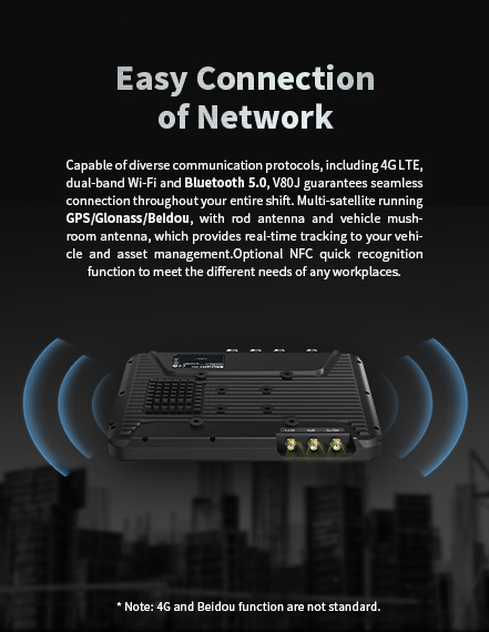 apable of diverse communication protocols, including 4G LTE, dual-band Wi-Fi and Bluetooth 5.0, V80J guarantees;eamless connection throughout your entire shift.