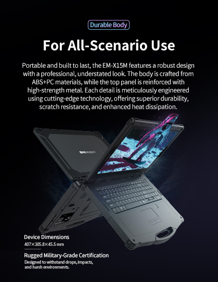 Portable and built to last, the EM-X15M features a robust design with a professional understated look. 