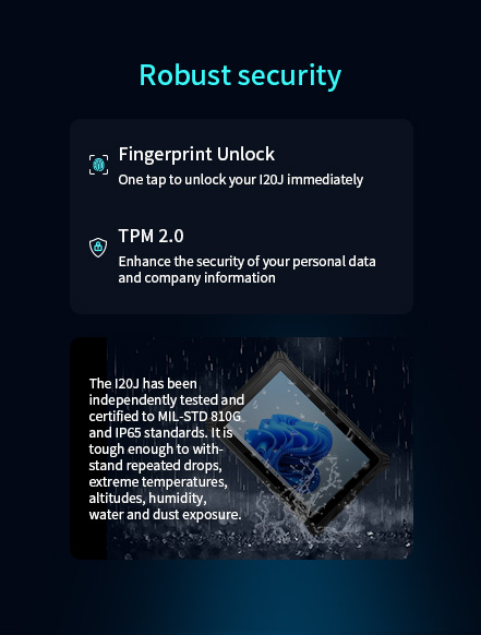 The l20J has beenindependently tested andcertified to MlL-STD 810G andIP65 standards.