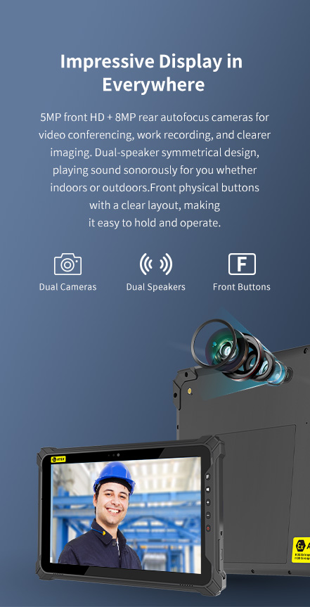 5MP front HD +8MP rear autofocus cameras forvideo conferencing, work recording, and clearerimaging.