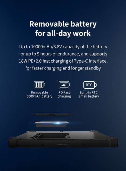 Up to 10000mAh/3.8V capacity of the battery for up to 9 hours of endurance,and supports 18W PE+2.0 fast charging of Type-C interface.