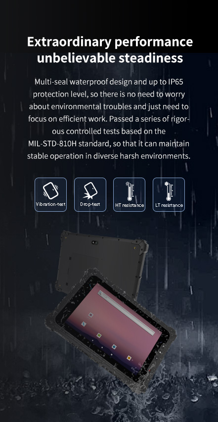 Multi-seal waterproof IP65 design, MIL-STD-810H certified for stable performance in harsh environments, ensuring efficient work.