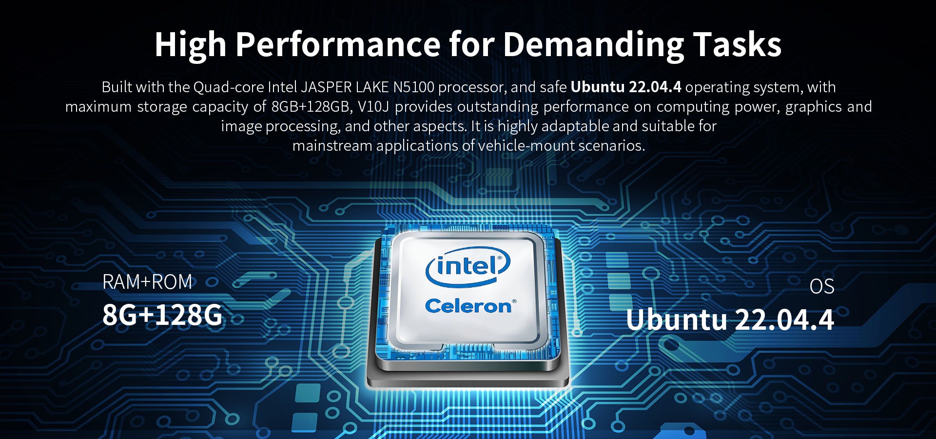 Vehicle-mounted PC with Intel N5100, Ubuntu 22.04, 8GB RAM and 128GB storage for high performance