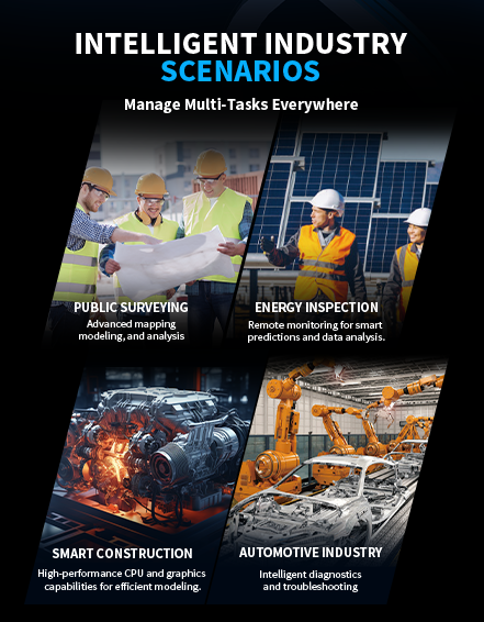 Intelligent industry: surveying mapping, energy monitoring, smart construction CPU/graphics, automotive diagnostics