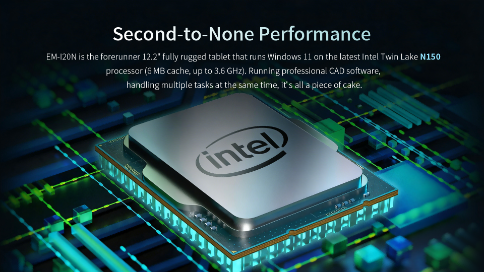 EM-120N is the forerunner 12.2" fully rugged tablet that runs Windows 1l on the latest intel Twin Lake N150processor (6 MB cache, up to 3.6 GHz).