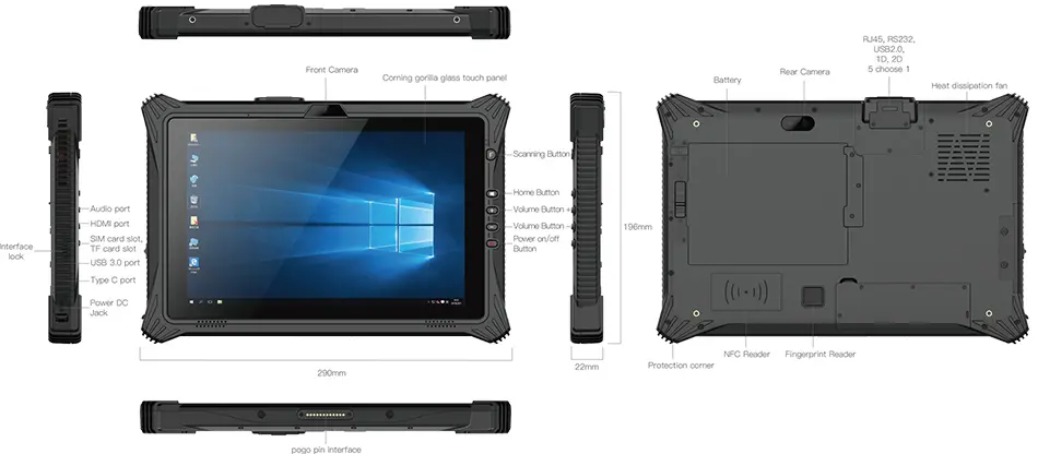 10'' Intel Tablet EM-I10U Rugged PC